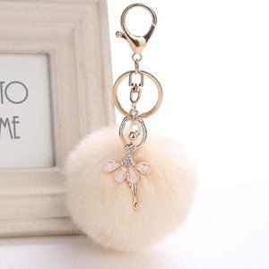 NWT Cute Fur Ball Ballerina  Key Chain